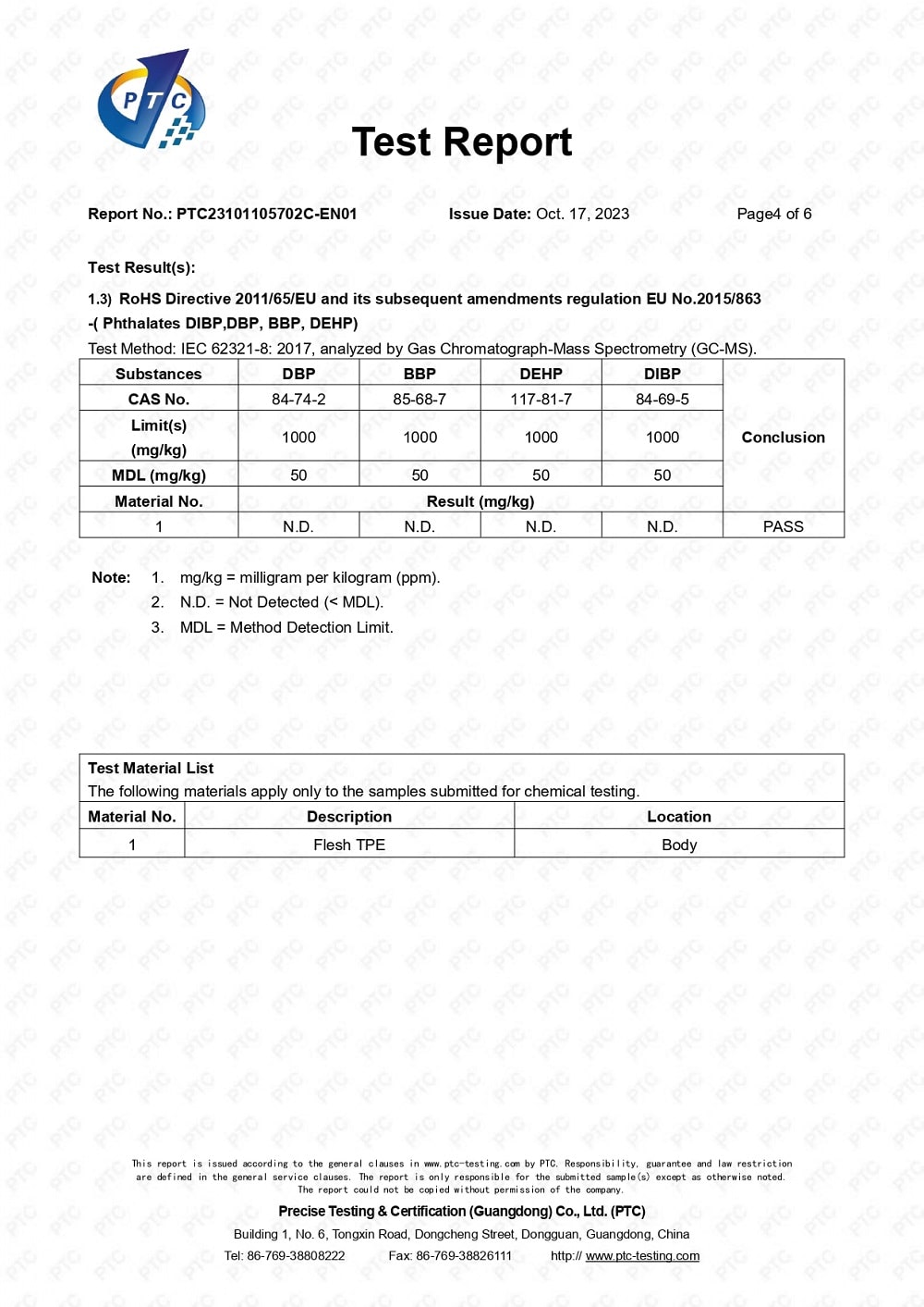 allergen report of sex doll