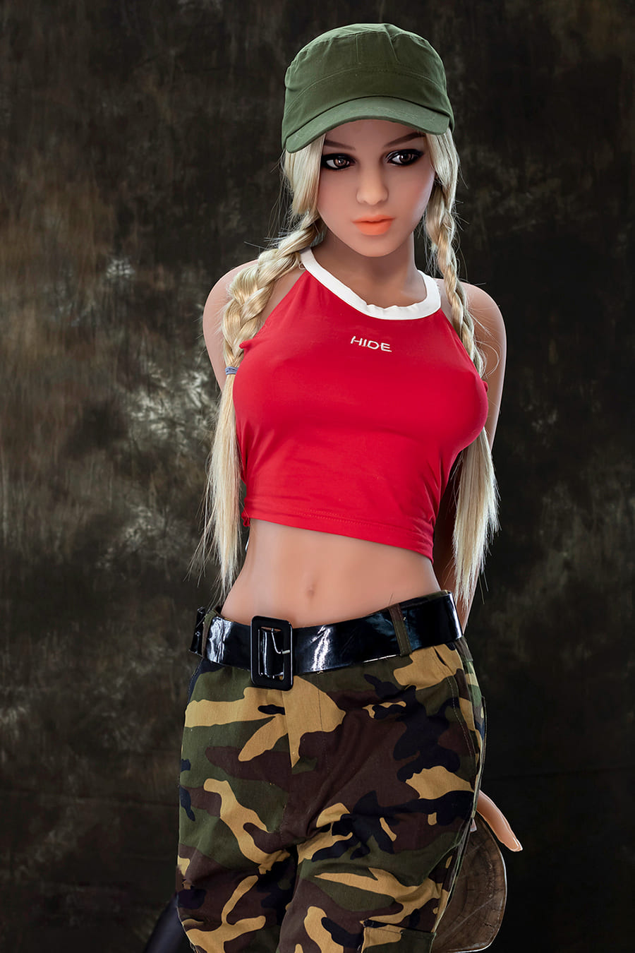 Skinny sex doll in camouflage