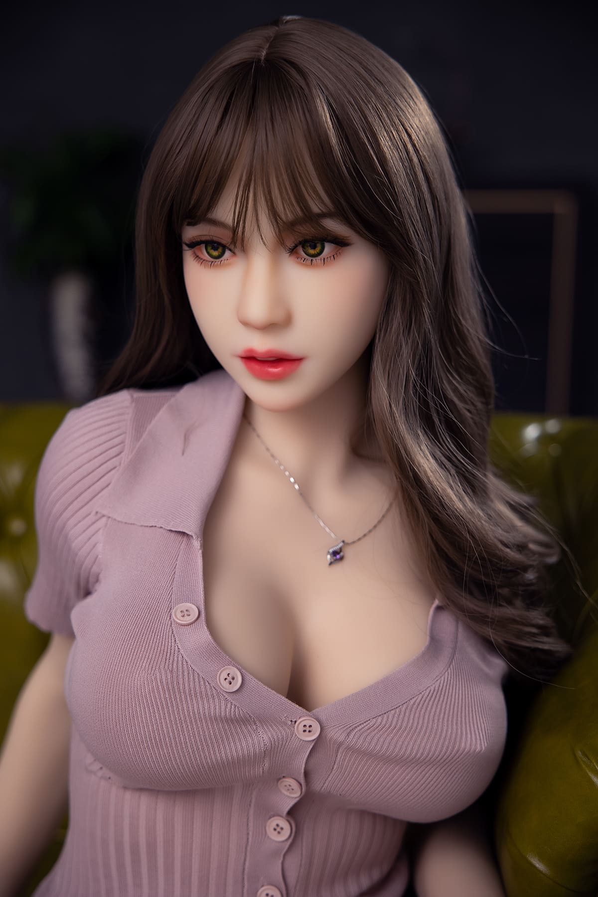 Japanese sex doll with long eyelashes and red lips