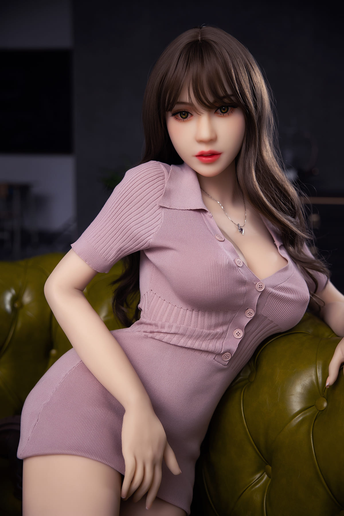 lifesize sex doll in purple tight skirt