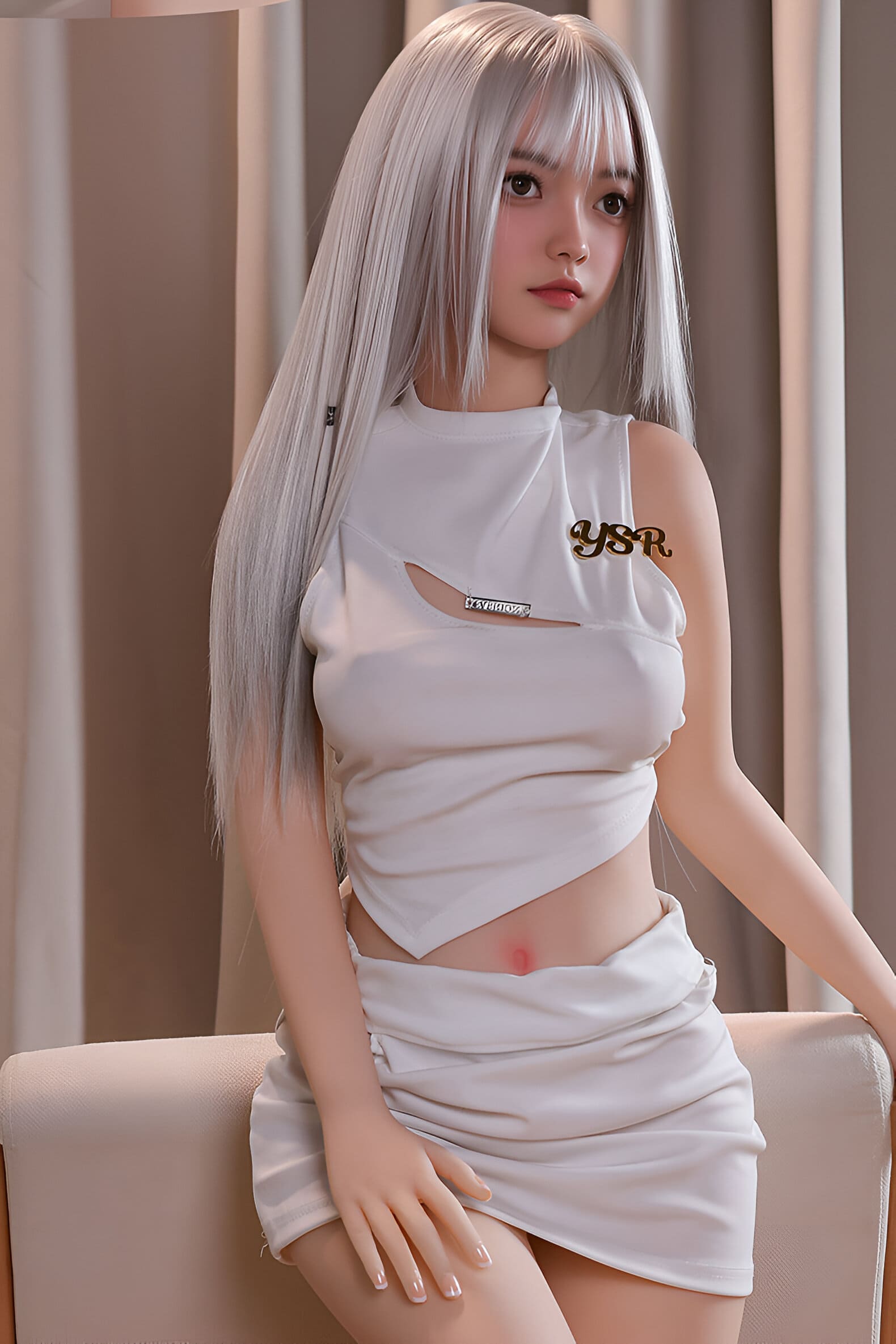 Japanese short silver haired female silicone sex doll