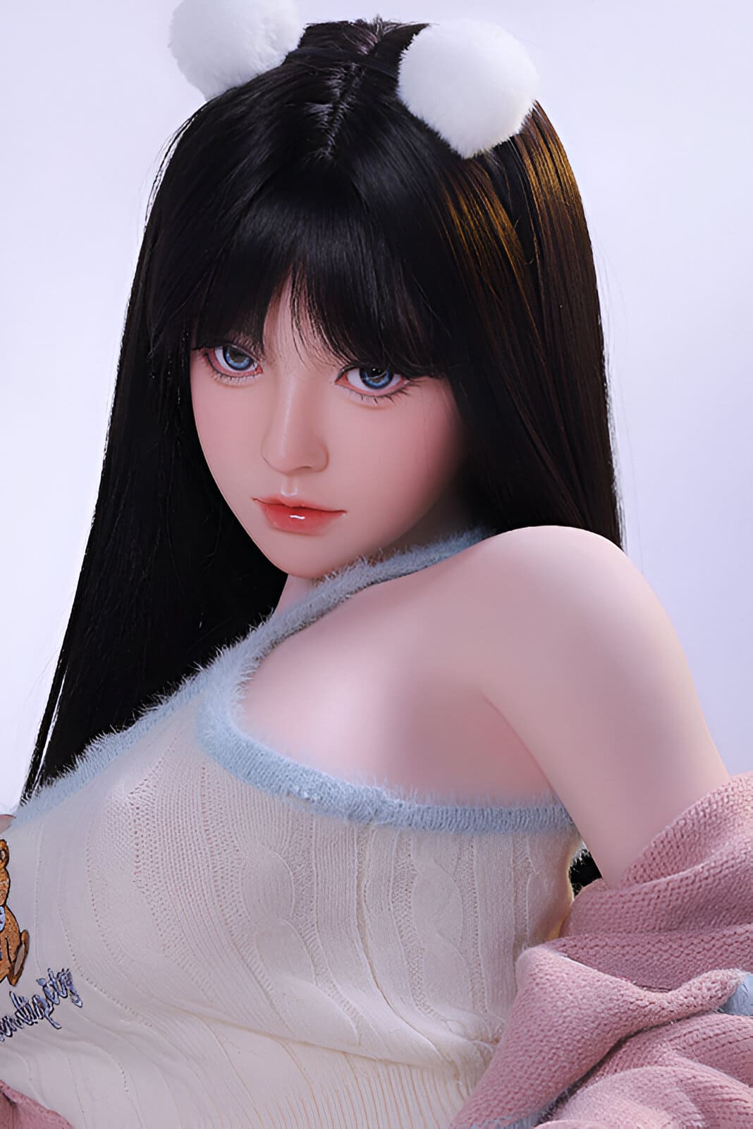 Lifelike silicone adult sex doll wearing a sweater