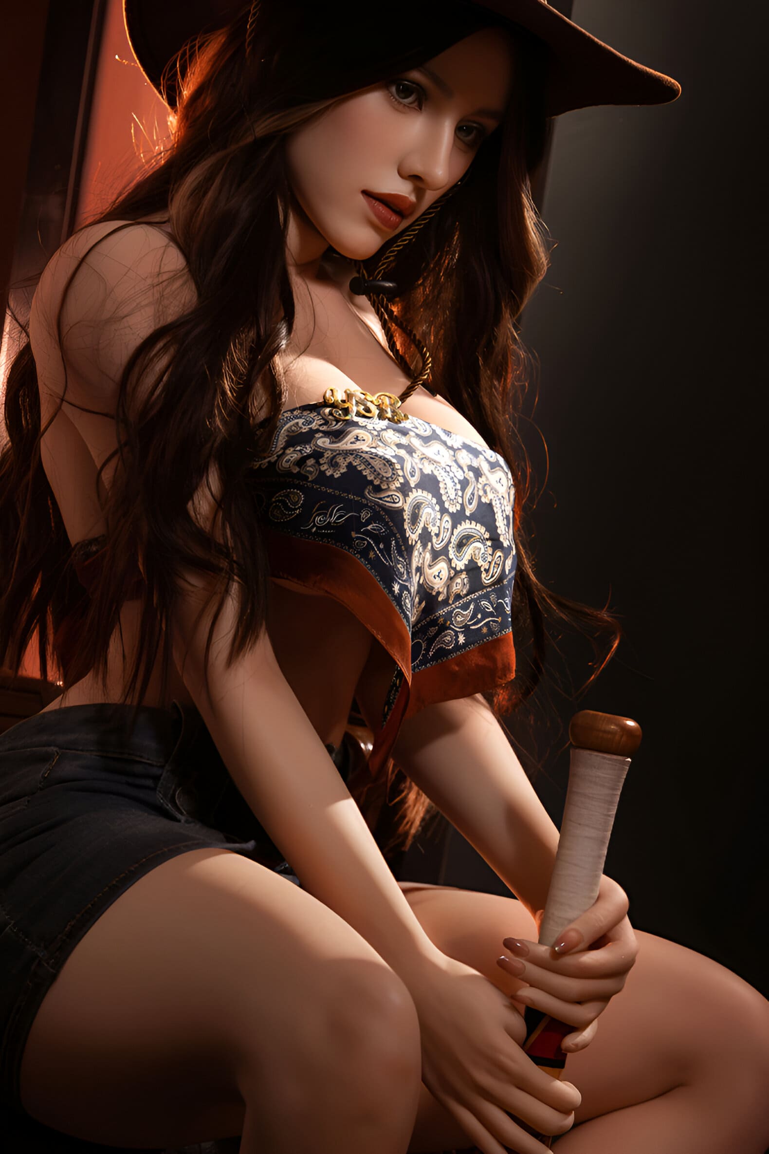 brown hair cowgirl sex doll