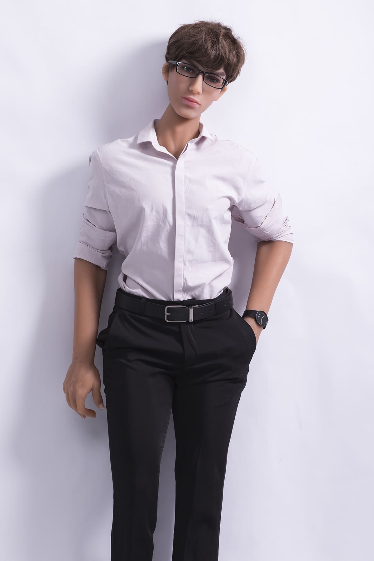 Realistic male sex doll in a suit