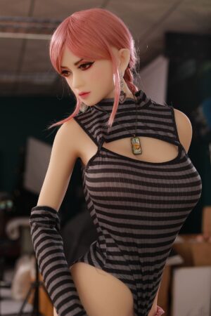Sex doll wearing black and white striped underwear