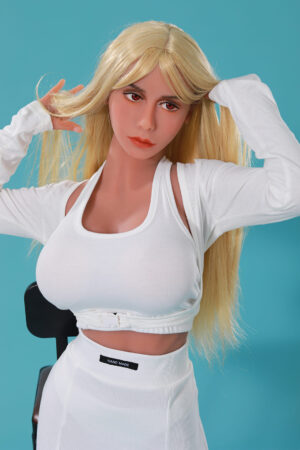 Blonde sex doll in white sportswear