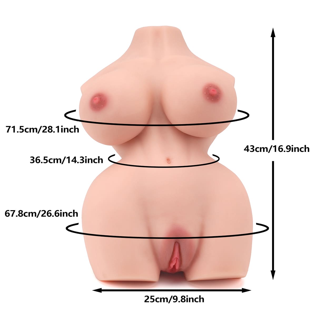 Size of 43cm big tits sex doll torso