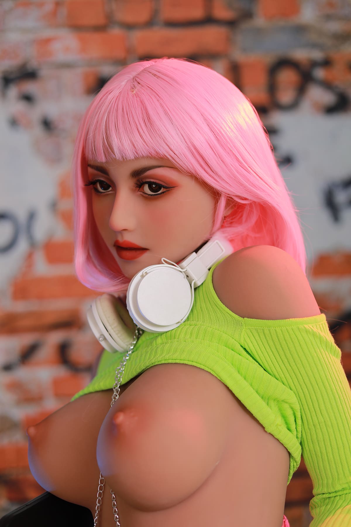 Realistic pink haired sex doll