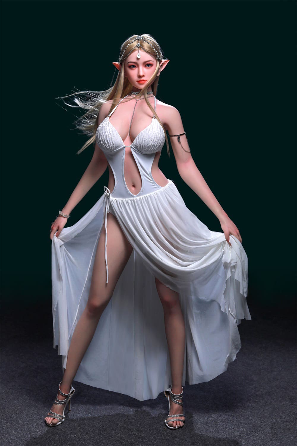European elf sex doll in white dress