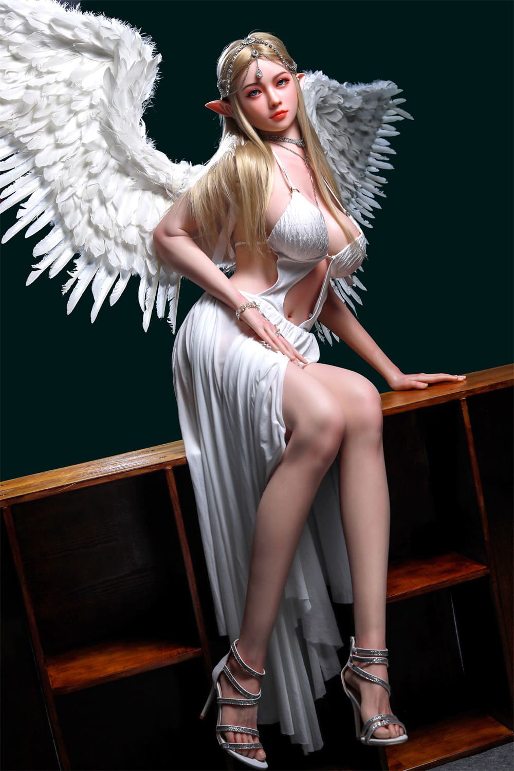 Realistic silicone angel sex doll with white wings