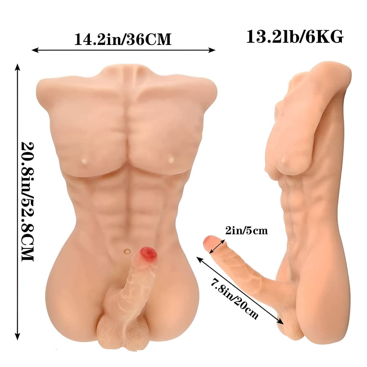 Size of 21 inch half body male dildo torso sex doll