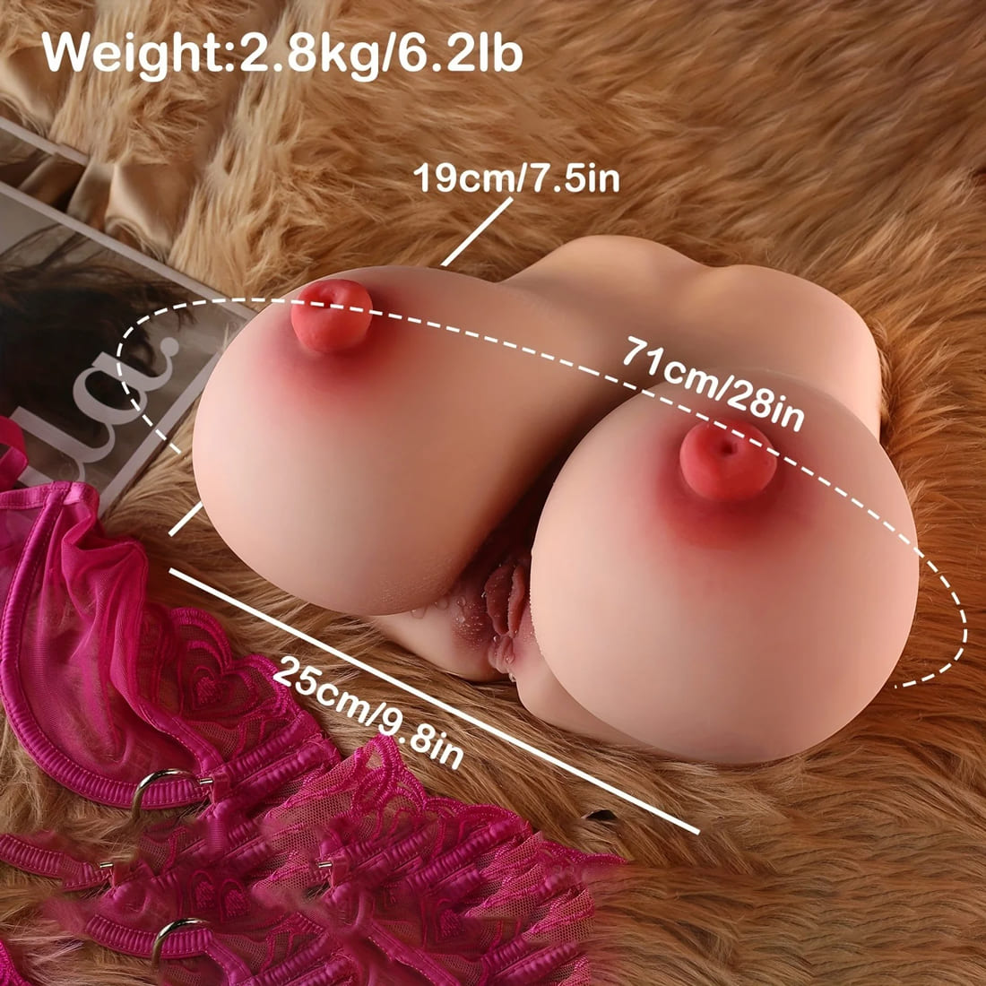 Size of E cup nipple penetration sex doll torso